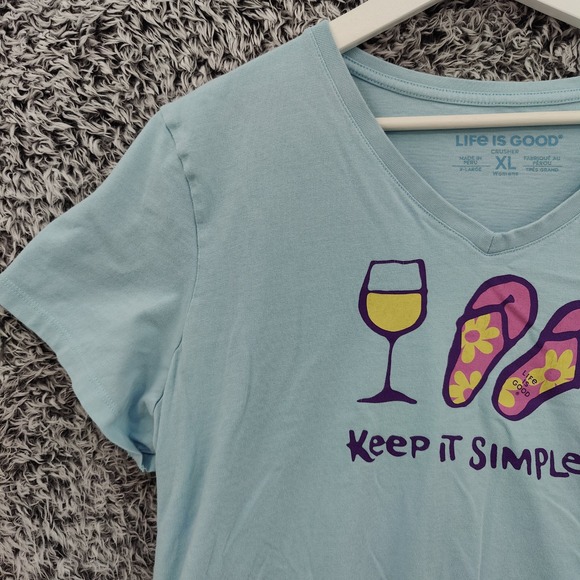 Life is Good Womens Coastal Beachy Crusher Tee XL Blue Wine Flip Flops Graphic - Picture 8 of 16
